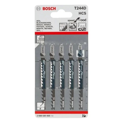 Bosch T244D Speed for Wood brzeszczoty do wyrzynarki do cięcia po łuku 100 mm 5 sztuk