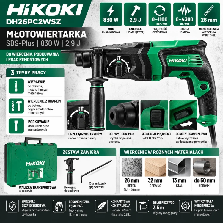 Infografika młotowiertarki HiKOKI DH26PC2WSZ.png