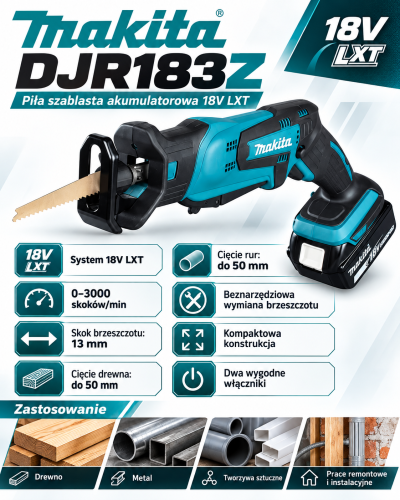 Infografika piły szablastej Makita DJR183Z.png