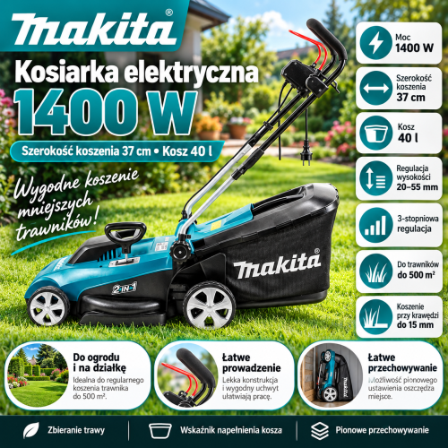 Kosiarka Makita 1400 W w ogrodzie.png