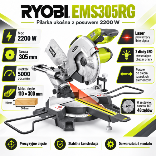 Infografika piły ukośnej Ryobi EMS305RG.png