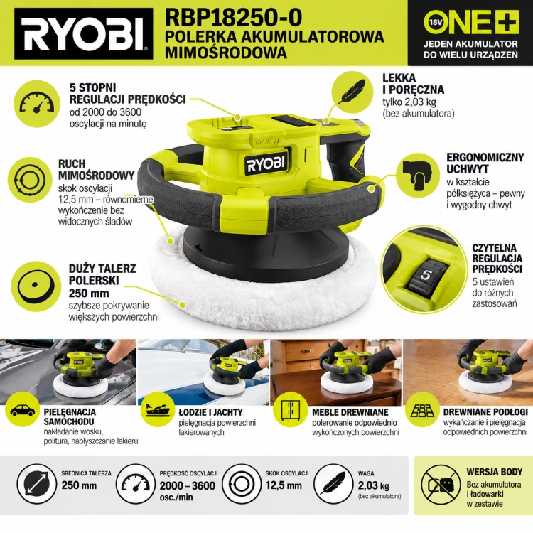 Akumulatorowa polerka Ryobi ONE+ – infografika.png