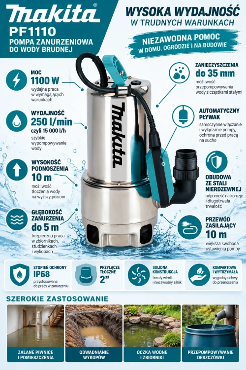 Makita PF1110_ Wydajna Pompa Zanurzeniowa.png