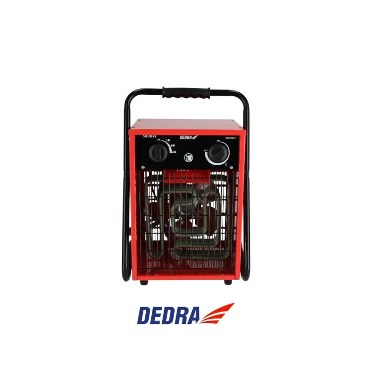 DEDRA DED9922 nagrzewnica elektryczna 5000W 400V z termostatem, czerwonym metalowym korpusem i nadmuchem 700 m³_h-Photoroom.webp