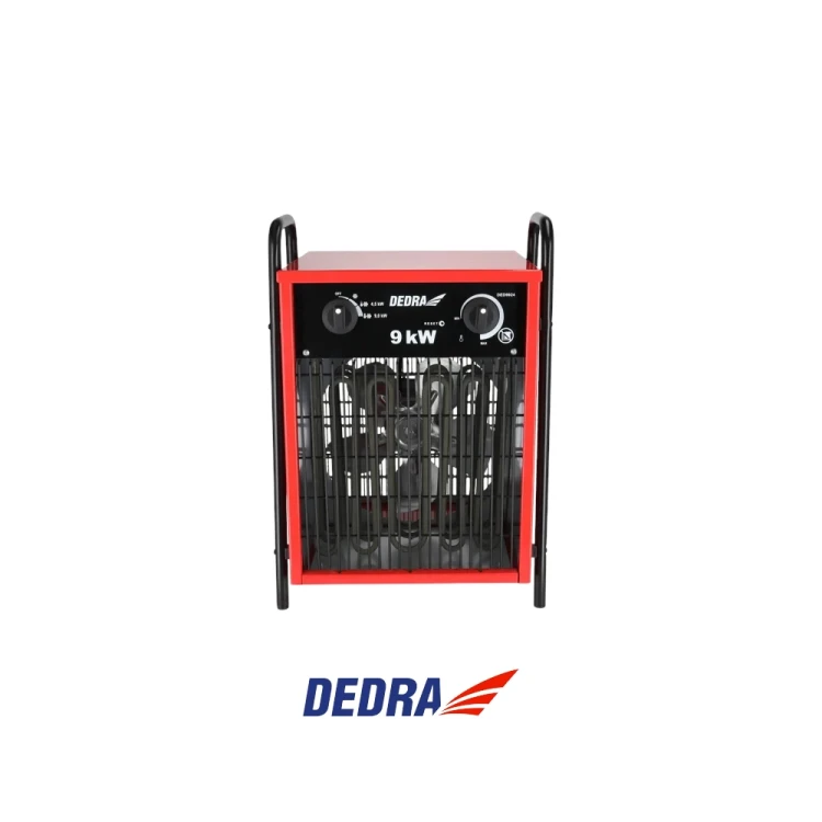 DEDRA DED9924 nagrzewnica elektryczna 9000W 400V 9 kW z termostatem, czerwoną metalową obudową i uchwytem transportowym-Photoroom.webp