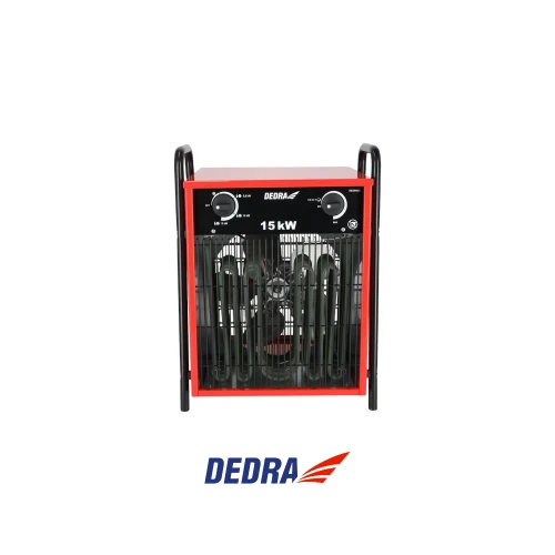 DEDRA DED9925 nagrzewnica elektryczna 15000W 400V 15 kW z termostatem, czerwoną metalową obudową i uchwytem transportowym-Photoroom.webp