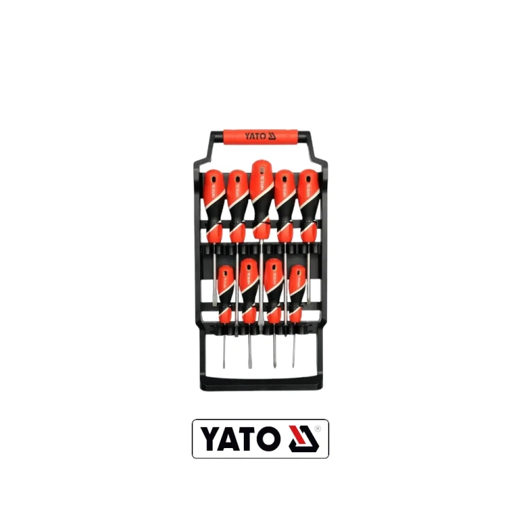 YATO YT-25968 zestaw 9 wkrętaków płaskich i krzyżowych PH ze stali S2 z magnetycznymi grotami.webp