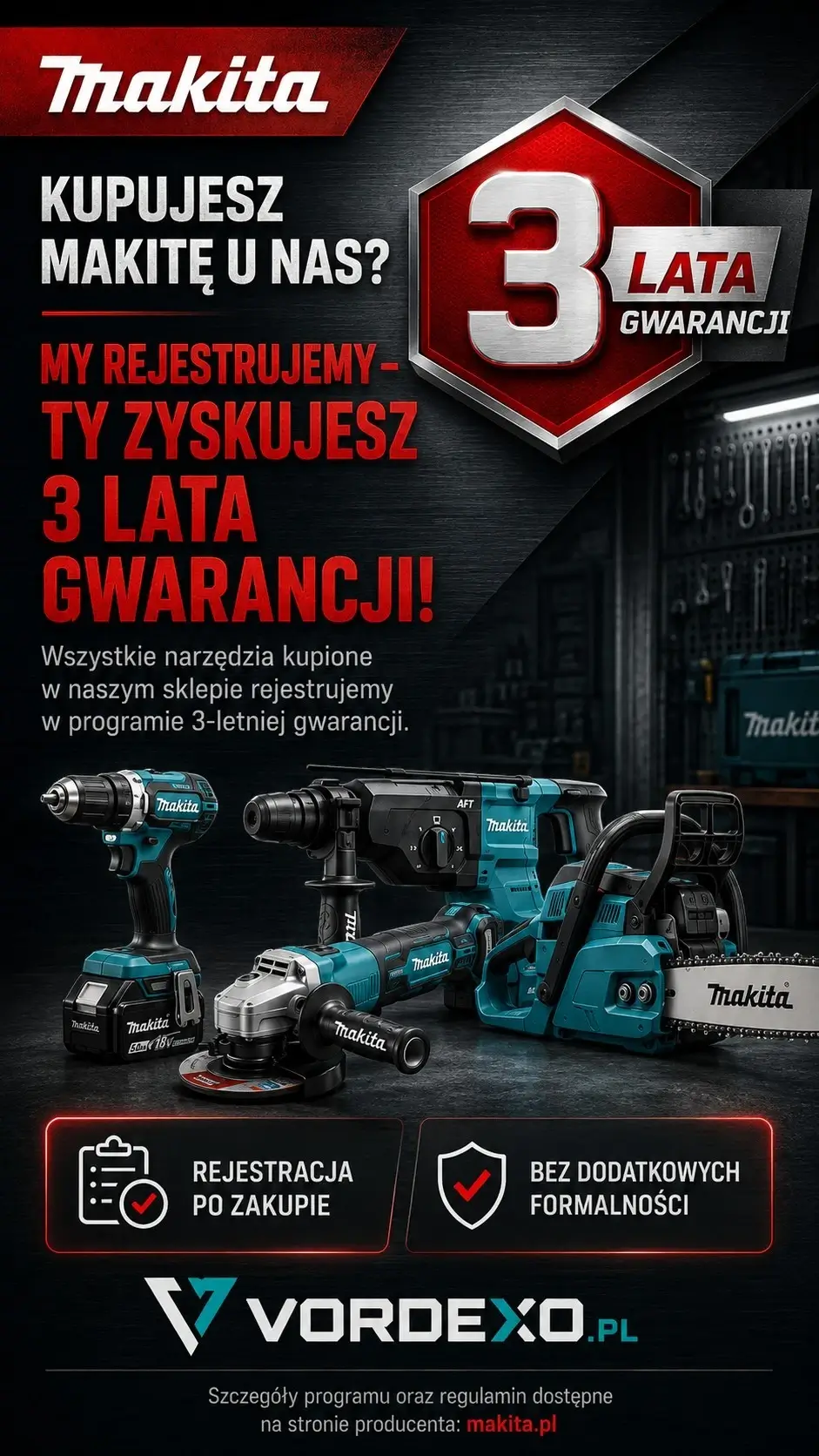 Kup narzędzie Makita w VORDEXO.PL i korzystaj z 3-letniej gwarancji.