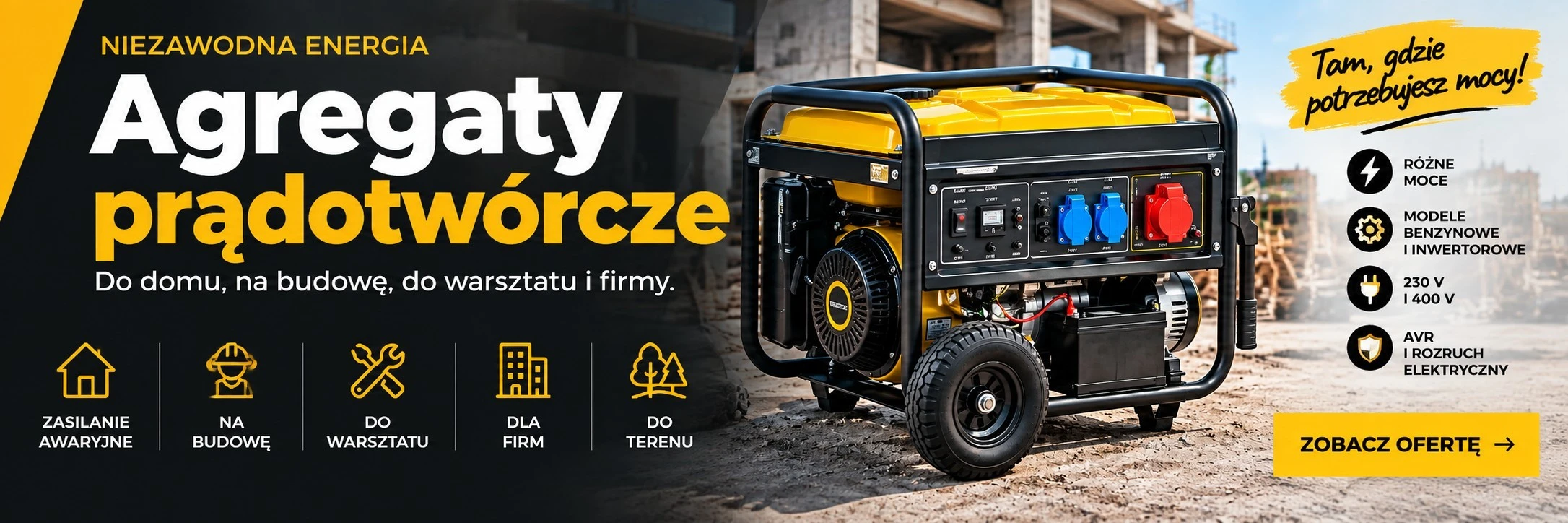 Agregaty prądotwórcze do domu, na budowę, do warsztatu i firmy – modele benzynowe, inwertorowe 230 V i 400 V z AVR | Vordexo.pl