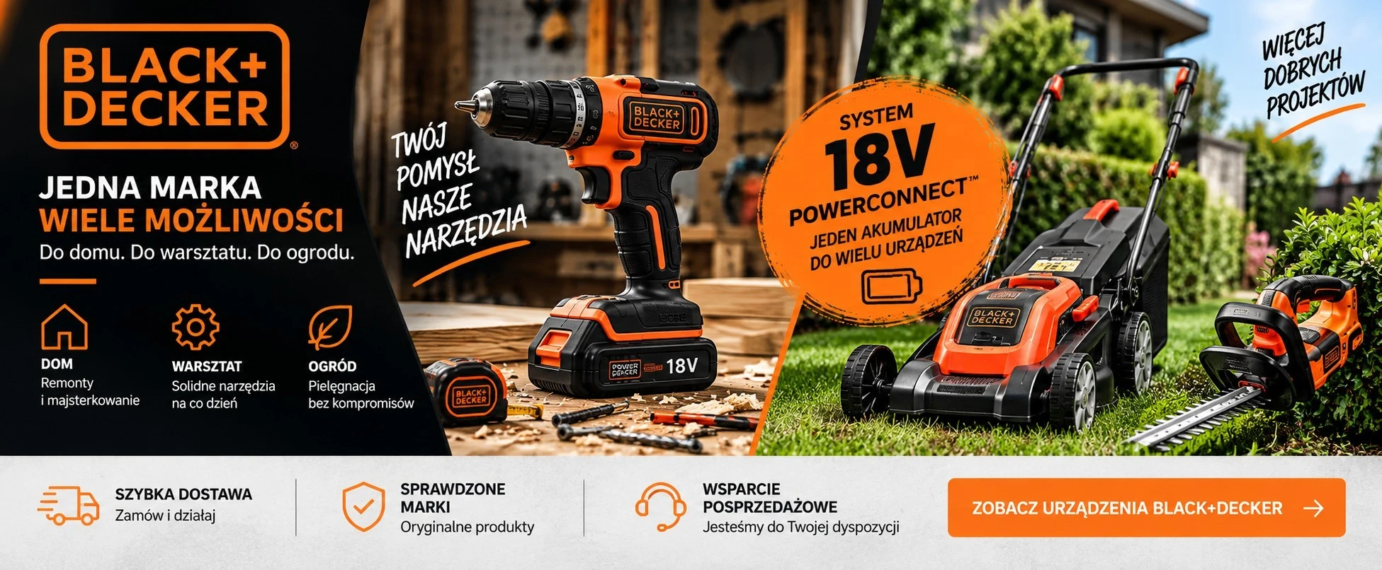 BLACK+DECKER – elektronarzędzia, urządzenia 18V POWERCONNECT i sprzęt ogrodowy do domu, warsztatu i ogrodu w Vordexo.pl
