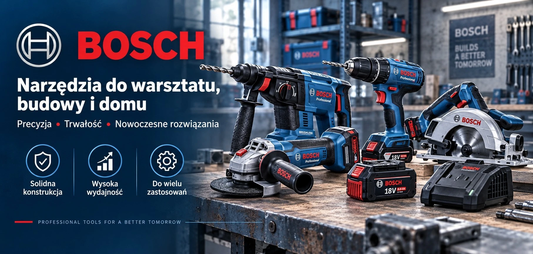 Bosch Professional – elektronarzędzia do warsztatu, budowy i domu, w tym wiertarko-wkrętarka, młotowiertarka, szlifierka i pilarka akumulatorowa