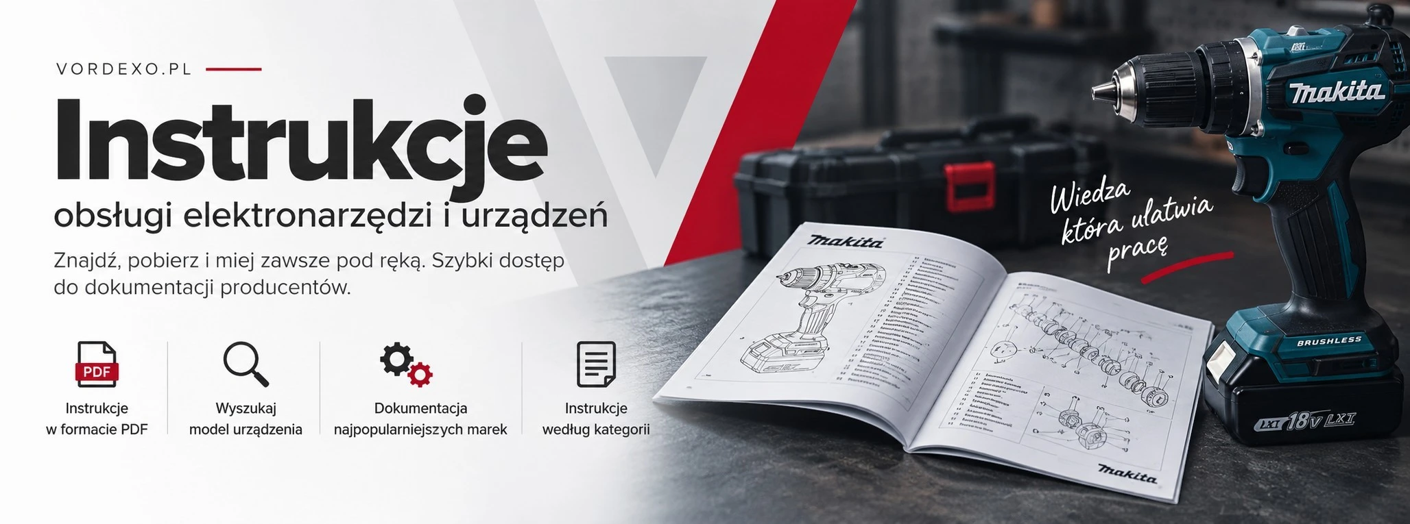 Instrukcje obsługi elektronarzędzi i urządzeń PDF – dokumentacja, wyszukiwanie modeli i wsparcie Vordexo.pl