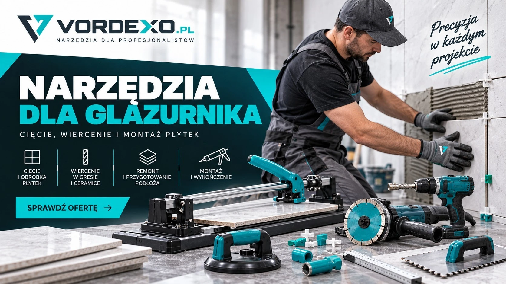 Narzędzia dla glazurnika – przecinarka do płytek, szlifierka, wiertarko-wkrętarka i akcesoria do cięcia, wiercenia oraz montażu gresu i ceramiki | Vordexo.pl