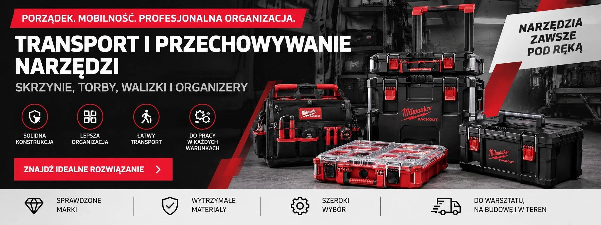 Transport i przechowywanie narzędzi – skrzynie, torby, walizki i organizery do warsztatu, na budowę i w teren