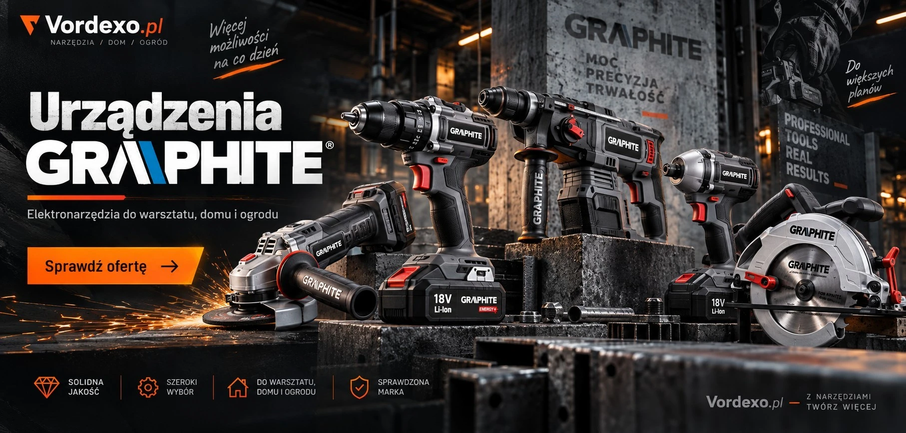 Urządzenia GRAPHITE – elektronarzędzia do warsztatu, domu i ogrodu dostępne w Vordexo.pl